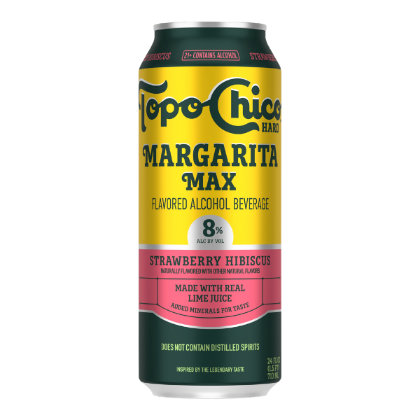 Inspired by your favorite margarita flavor, Topo Chico Hard Strawberry Hibiscus Margarita MAX flavored alcohol beverage is made with real lime juice and 8% ABV. It combines bold margarita flavor with added minerals for a crisp, refreshing taste.
